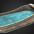 Rustic Wooden Bathtub With Clear Water Soap And Wooden Rack