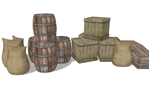 Chinese-style box folk-custom farm tools landscape sketch 3d model