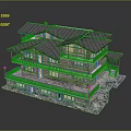 Traditional Chinese Ancient Architecture With Multi Story Structure Grey Tiled Roof And Red Wooden Railings