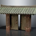 Traditional Wooden Double Door Furniture With Green Tile Roof And Brass Carvings