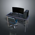 Modern Computer Desk Setup With Monitor Tower Keyboard And Chair
