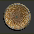 Intricate Ceramic Bowl With Orange Yellow Floral Peacock Patterns And Blue Rim Decoration