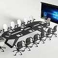 Modern Conference Table With Surrounding Chairs And Large Projector Screen 3d model