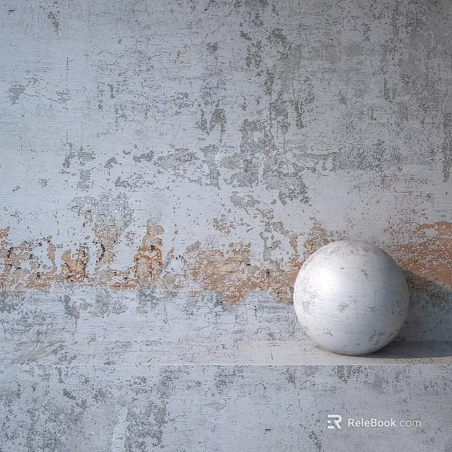 White Sphere Decorative Component On Weathered Grayish White Wall Platform With Peeling Brown Undercoat 3d model 
