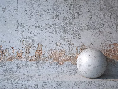 White Sphere Decorative Component On Weathered Grayish White Wall Platform With Peeling Brown Undercoat 3d model