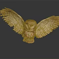 Brown and White Owl With Spread Wings Flying Against Dark Background With Reflection 3d model