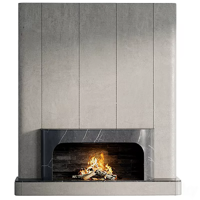 Contemporary Fireplace With Dark Marble Surround And Light Gray Paneled Wall 3d model