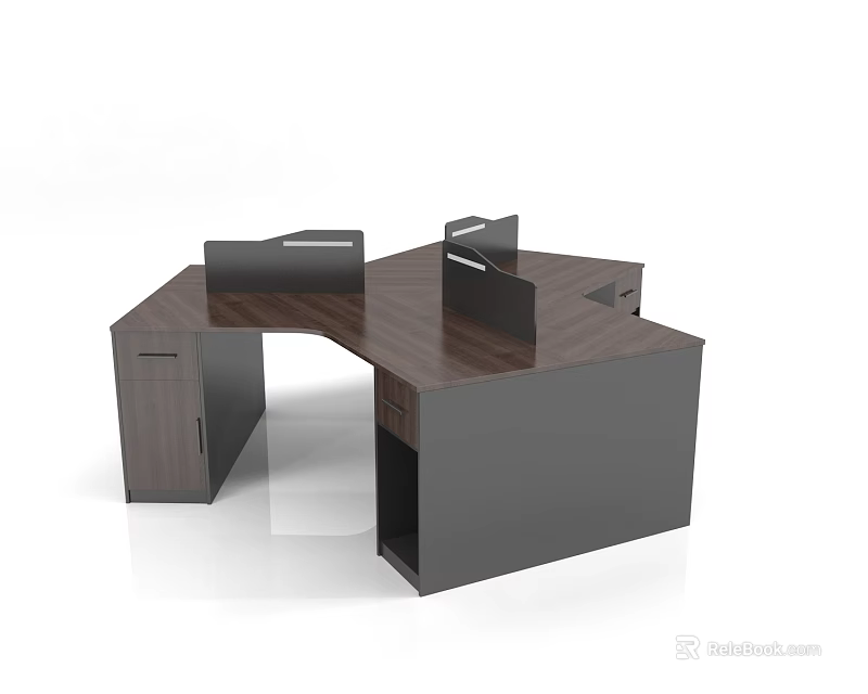 Modern L Shaped Office Desk With Wooden Top Black Cabinets And Dividers 3d model 