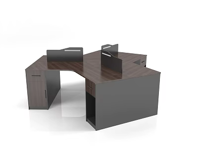 Modern L Shaped Office Desk With Wooden Top Black Cabinets And Dividers 3d model