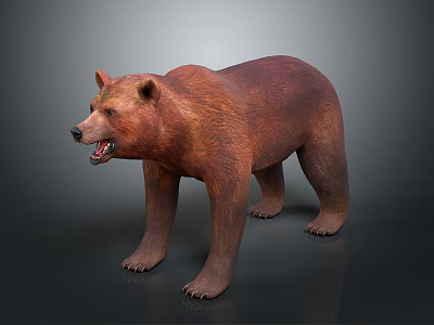 Realistic Brown Bear Standing With Open Mouth And Detailed Fur Texture 3d model