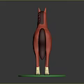 Red Plastic Horse Toy Standing On Green Circular Base Against Gray Background