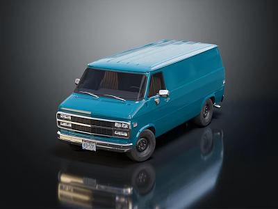 Blue Classic Van Side View With Shiny Exterior And Reflective Surface 3d model
