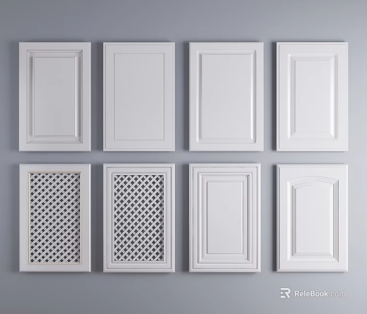 White Cabinet Door Panel Designs With Various Patterns And Styles For Kitchen Furniture 3d model 