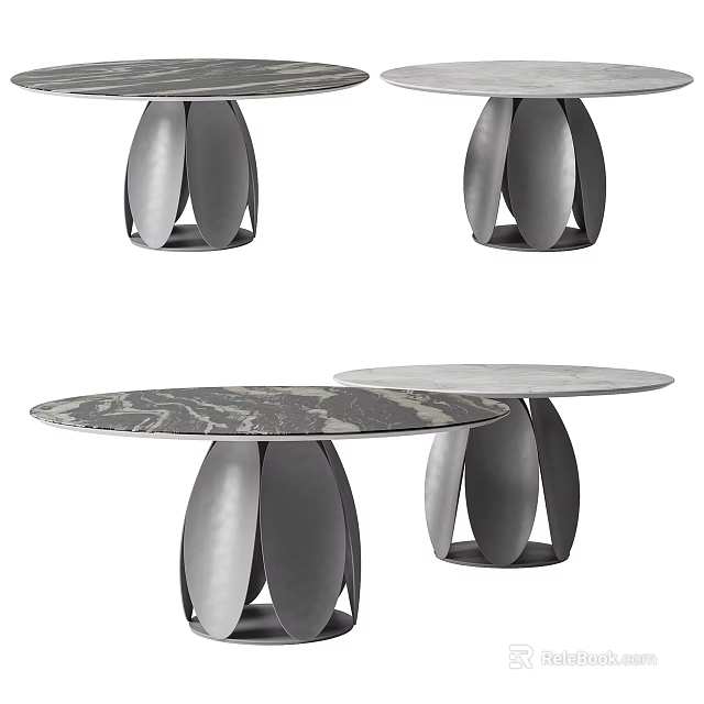 Modern Dining Table With Marble Top And Unique Metal Base Design 3d model 
