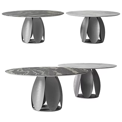 Modern Dining Table With Marble Top And Unique Metal Base Design 3d model