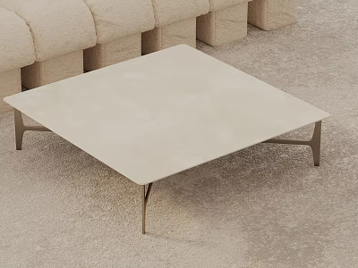 Modern Square Light Beige Coffee Table With Metal Legs In Minimalist Living Room 3d model