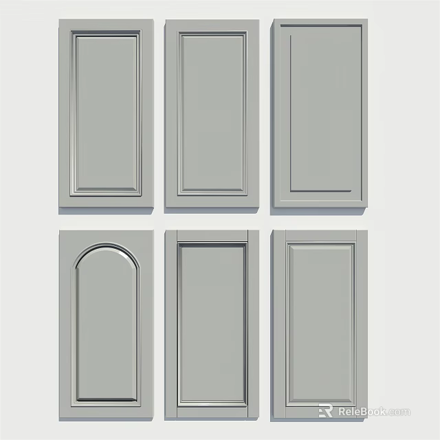 Various Gray Cabinet Door Designs With Different Panel Styles And Shapes 3d model