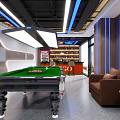 Modern Billiard Room Interior With Green Felt Table Blue Lighting Bar Counter And Comfortable Sofa