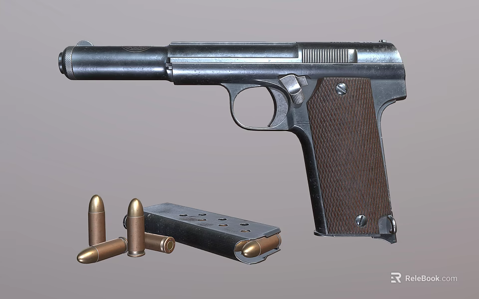 Classic Pistol With Bullets And Magazine 3d model 