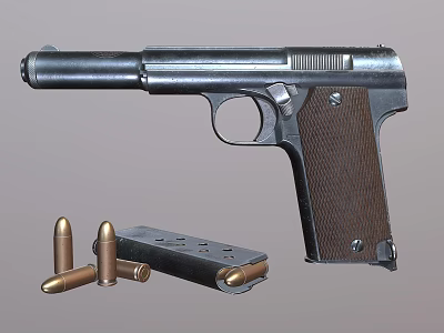 Classic Pistol With Bullets And Magazine 3d model