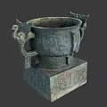 Ancient Chinese Bronze Vessel With Dual Handles Square Base And Intricate Patterns 3d model