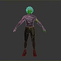 Game Movie Character In Black Outfit With Red Accents And Short Black Hair