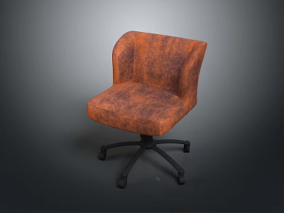 Vintage Orange Leather Office Chair With Padded Seat Armrests Swivel Base And Black Wheels 3d model