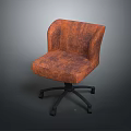 Vintage Orange Leather Office Chair With Padded Seat Armrests Swivel Base And Black Wheels