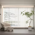 Stylish Window Blinds Enhance Modern Room Interior With Comfortable Chair And Green Plant