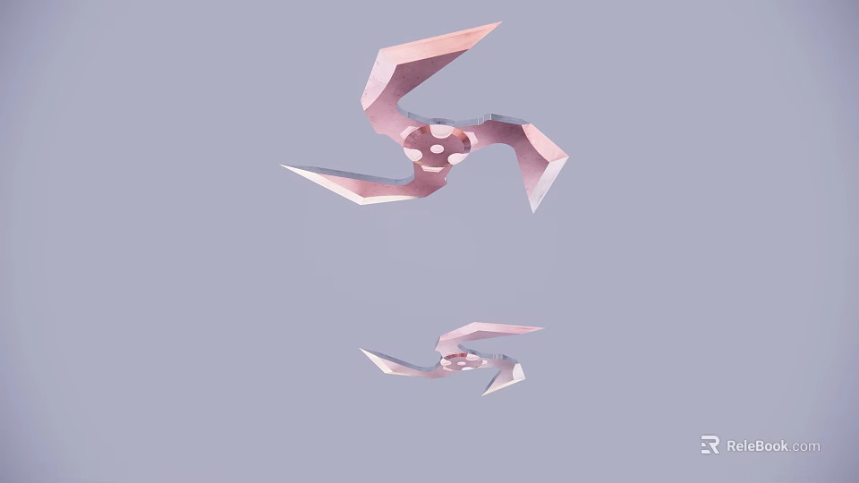 Two Abstract Pink Geometric Boomerang Weapons Floating On Light Blue Background 3d model 