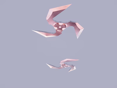 Two Abstract Pink Geometric Boomerang Weapons Floating On Light Blue Background 3d model