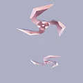 Two Abstract Pink Geometric Boomerang Weapons Floating On Light Blue Background 3d model