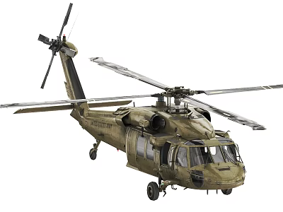Military Green Helicopter With Rotor Blades And Cockpit Windows 3d model