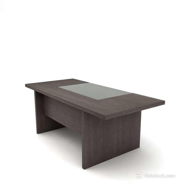Modern Wooden Office Desk With Glass Top Panel And Simple Design 3d model 