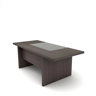 Modern Wooden Office Desk With Glass Top Panel And Simple Design 3d model