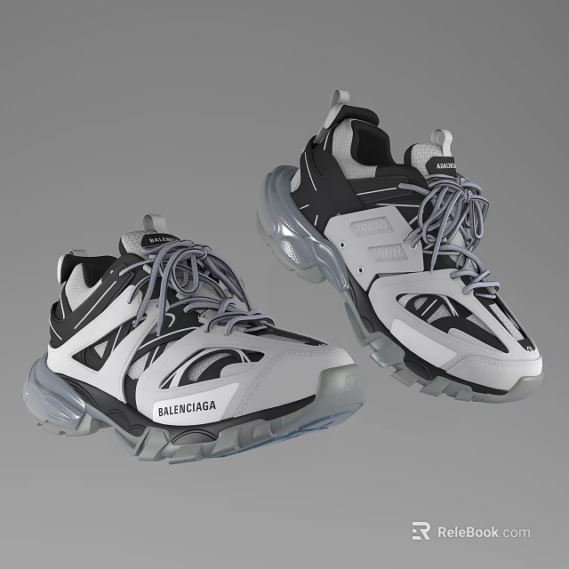 Balenciaga Sporty Sneakers With Black White Design 3d model 