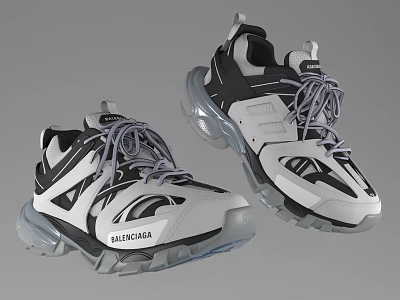 Balenciaga Sporty Sneakers With Black White Design 3d model