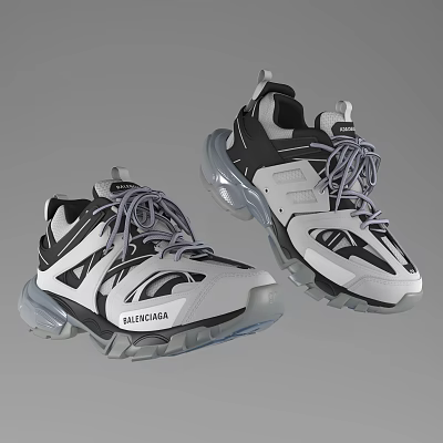 Balenciaga Sporty Sneakers With Black White Design 3d model