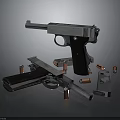 Vintage Silver Metal Pistol With Magazine Bullets And Spare Parts