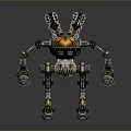 Detailed Mechanical Robot Creature Character With Metallic Body Joints And Golden Luminous Core