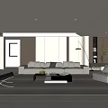 Modern Living Room Interior With Beige Sofa Coffee Table Floor Lamp Bookshelf And Plants
