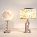 Illuminated Moon Shaped Globe And Patterned Lampshade Table Lamps With Unique Bases 3d model