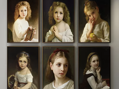 Collection of Classical Portrait Paintings of Young Girls With Various Poses and Hairstyles 3d model