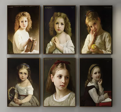 Collection of Classical Portrait Paintings of Young Girls With Various Poses and Hairstyles 3d model