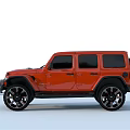Red Jeep Wrangler Four Door Off Road Vehicle With Black Wheels And Rugged Design