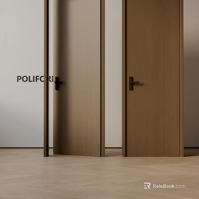 POLIFORM Wooden Hinged Doors Modern Minimalist Design With Black Handles And Interior Setting 3d model 