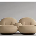 Modern Rounded Design Single Sofa in Beige White and Blue Comfortable Fabric 3d model