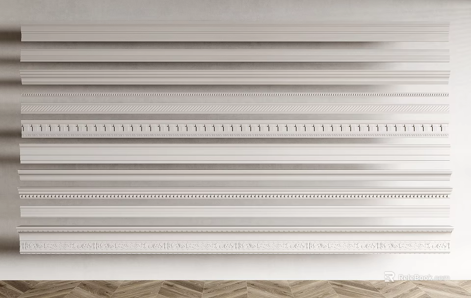 Stacked Crown Molding Samples With Various Designs For Home Interior Decoration 3d model 
