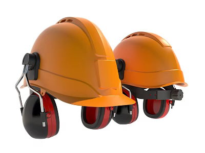 Orange Safety Helmets With Red And Black Earmuffs Protective Headgear Design 3d model