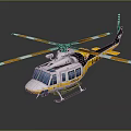 Yellow And White Helicopter With Orange And White Rotor Blades On Grey Background